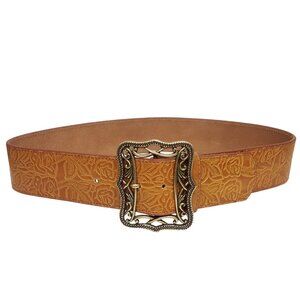 Western Wide Width Rose Embossing Leather Belt